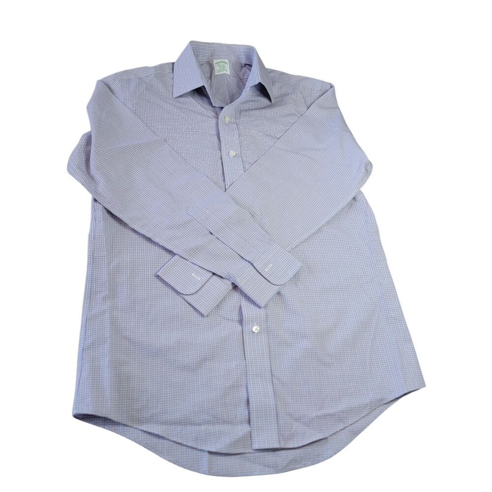 Brooks Brothers Milano Men Dress Shirt 15½-32 Blue Check Cotton Long Sleeve